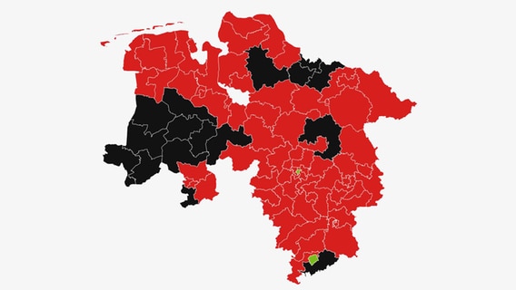 Une carte montre la répartition des voix lors des élections régionales en Basse-Saxe. © NDR 